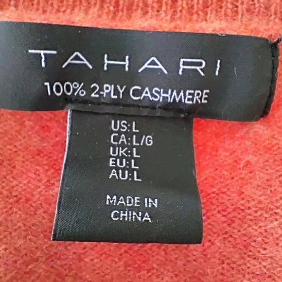 Tahari V-Neck Sweater - Warm Heather Orange Cashmere Sz L - Picture 6 of 6